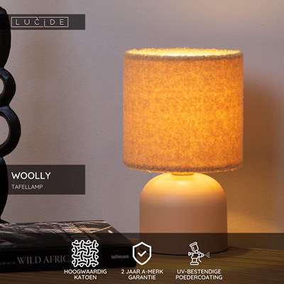 Lucide WOOLLY - Tafellamp - Ø 16 cm - 1xE14 - Okergeel